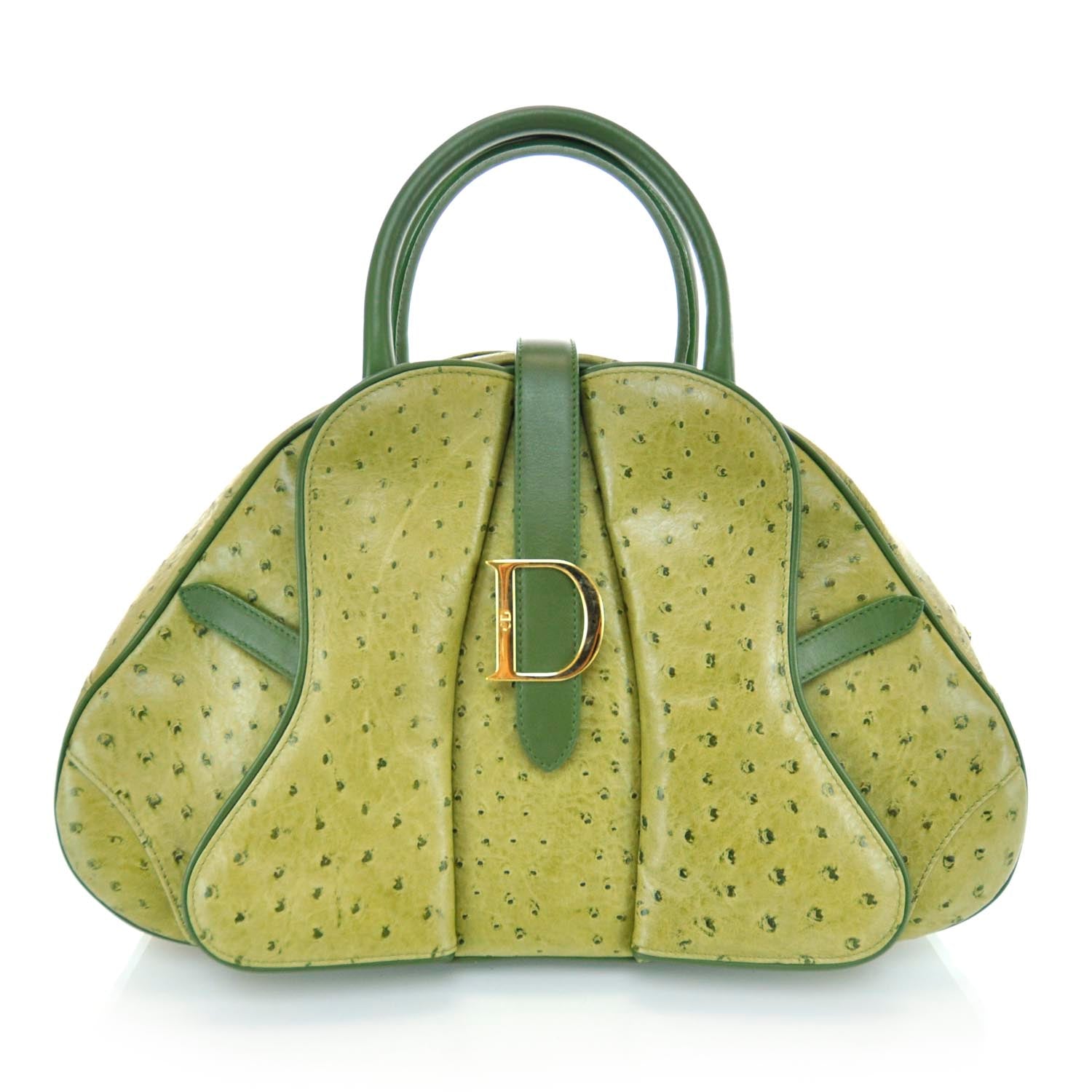 Christian Dior Ostrich Saddle Bowler Green 1 of 12