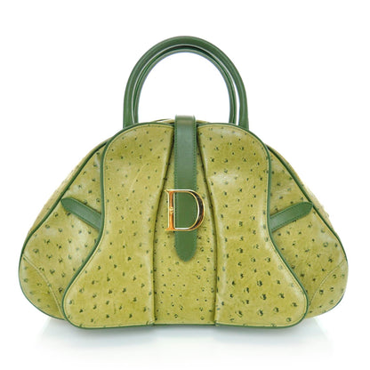 Christian Dior Ostrich Saddle Bowler Green 1 of 12