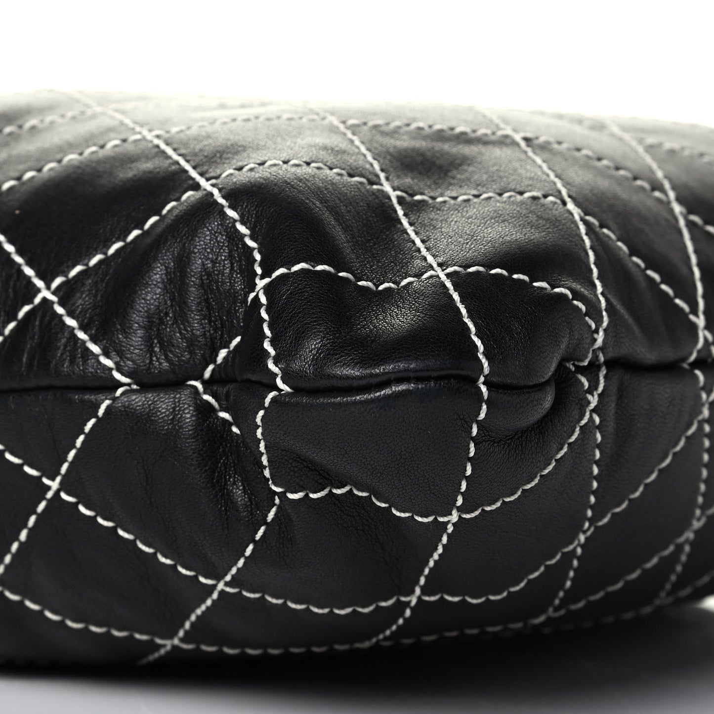 Lambskin Contrast Stitch Shoulder Bag Black