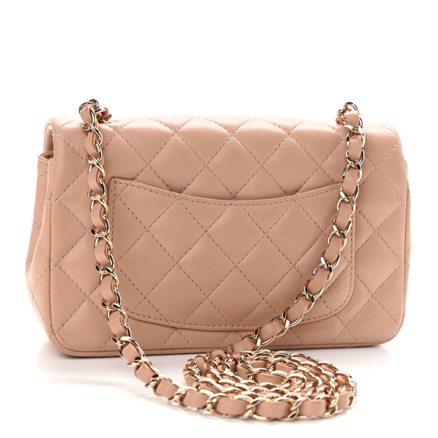 Lambskin Quilted Mini Rectangular Flap Beige