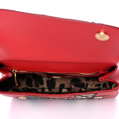 Dolce & Gabbana Dauphine Studded Medium DG Family Patch Miss Sicily Satchel Red 5 of 18