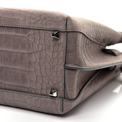 MCM Calfskin Crocodile Embossed Medium Milla Tote Grey 7 of 9