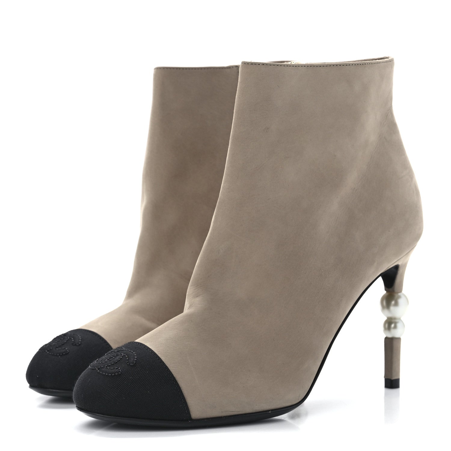 Chanel Suede Grosgrain Pearl Ankle Boots 36.5 Black 3 of 8