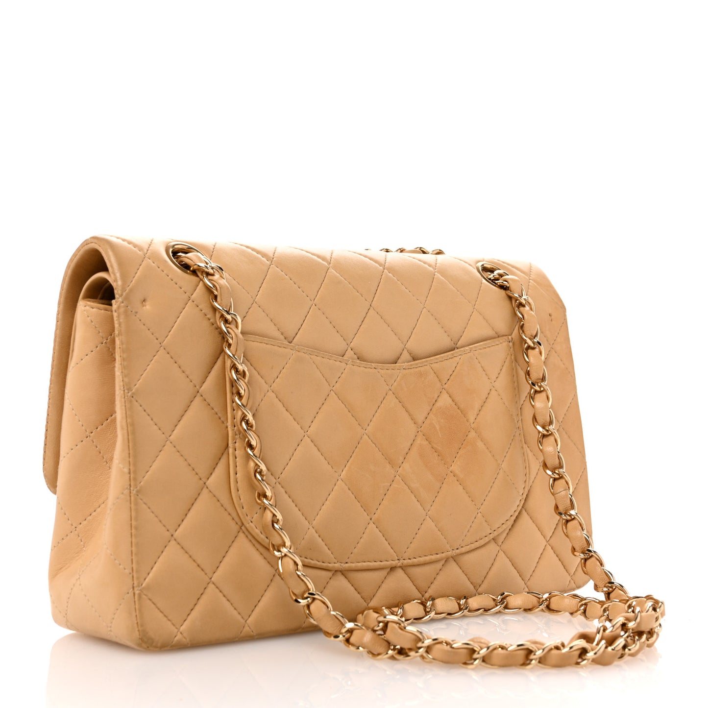 Lambskin Quilted Medium Double Flap Beige