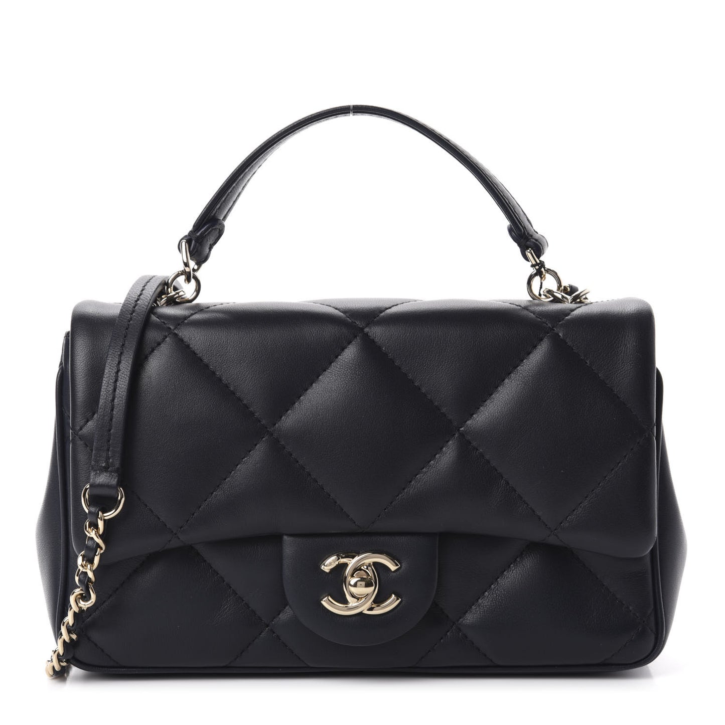 Lambskin Quilted Small Easy Carry Flap Navy