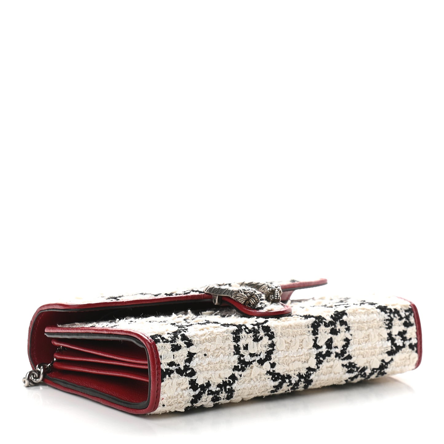 Tweed GG Monogram Mini Dionysus Chain Wallet White Black Romantic Cherry