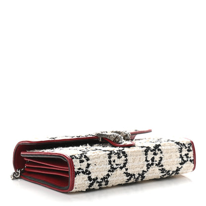 Gucci Tweed GG Monogram Mini Dionysus Chain Wallet White Black Romantic Cherry 3 of 8