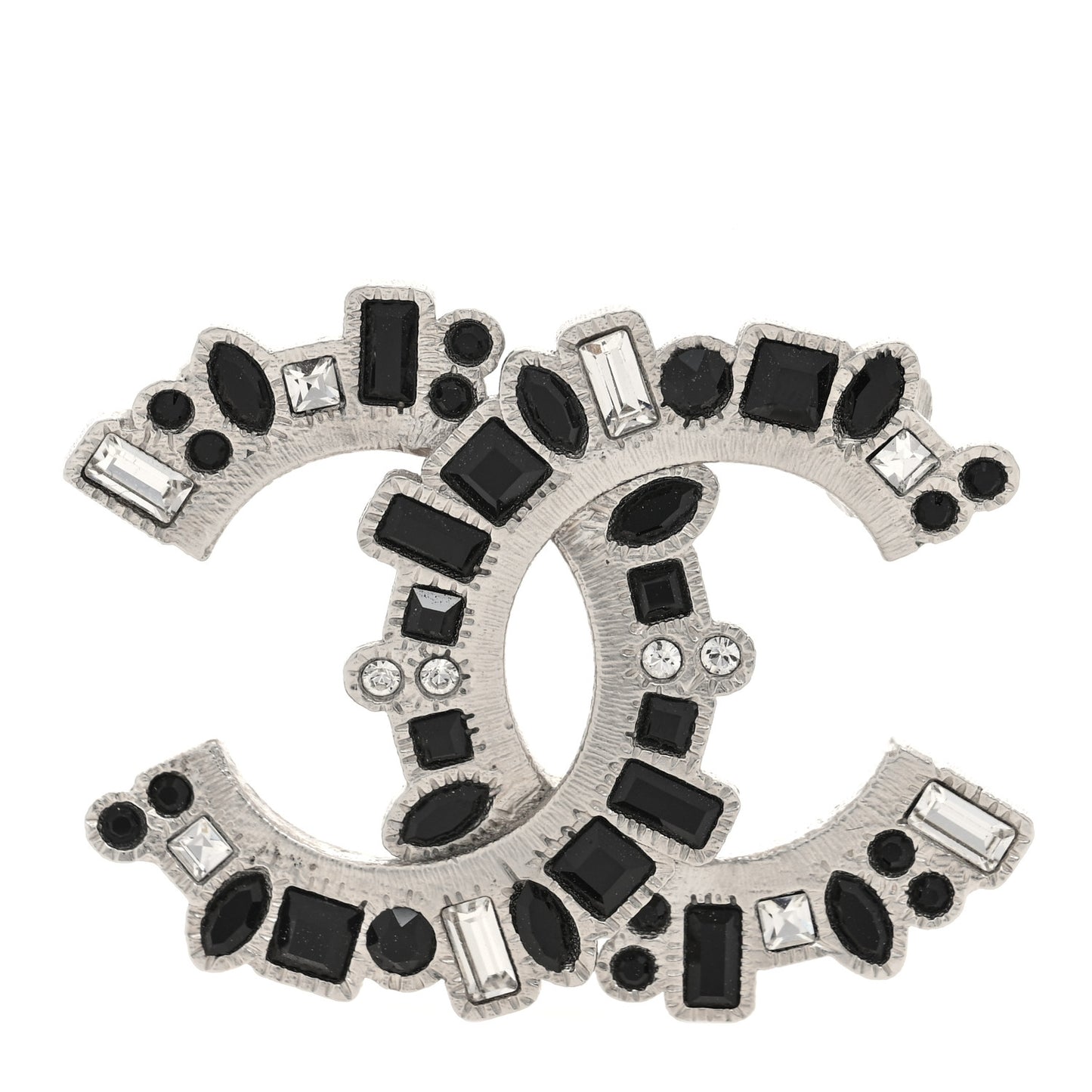 Baguette Crystal CC Brooch Black Silver