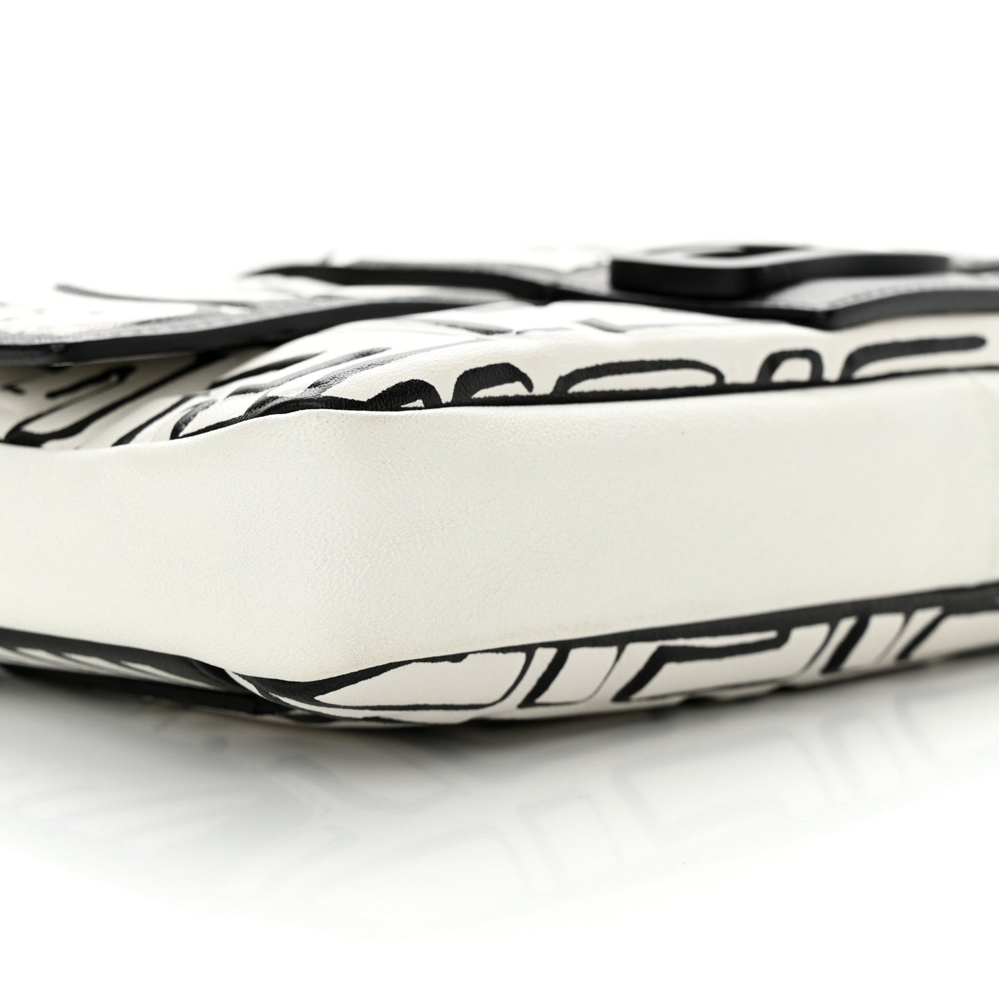 X JOSHUA VIDES Nappa FF Embossed Belt Baguette Bag White Black