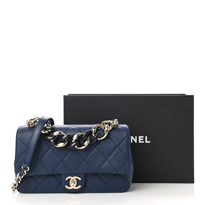 Chanel Lambskin Quilted Resin Bi-Color Chain Flap Bag Navy 12 of 12