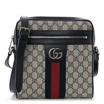 Gucci GG Supreme Monogram Textured Dollar Calfskin Web Small Ophidia Messenger Bag Beige Blue 1 of 10