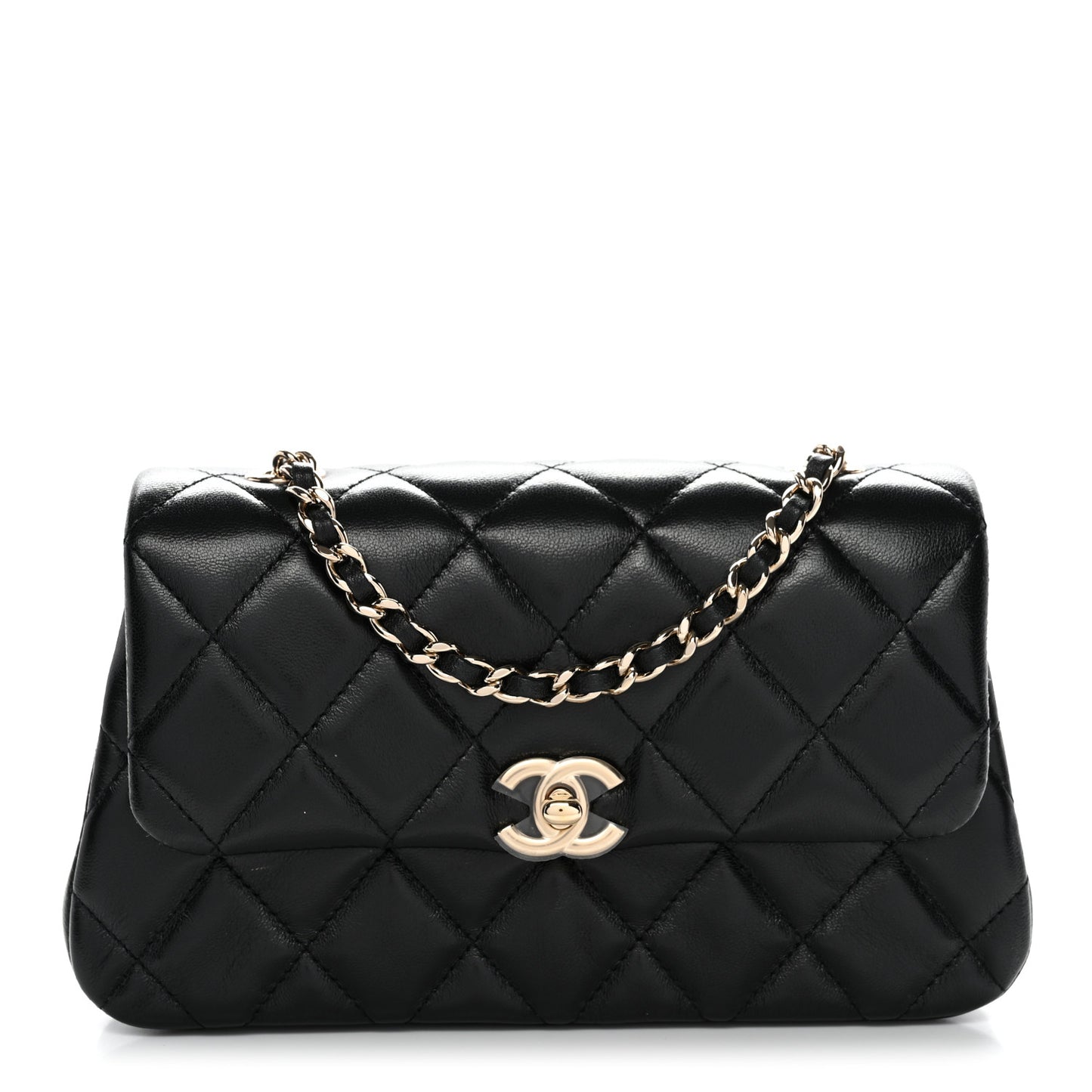 Lambskin Quilted Rectangular Phone Holder Clutch With Chain Black