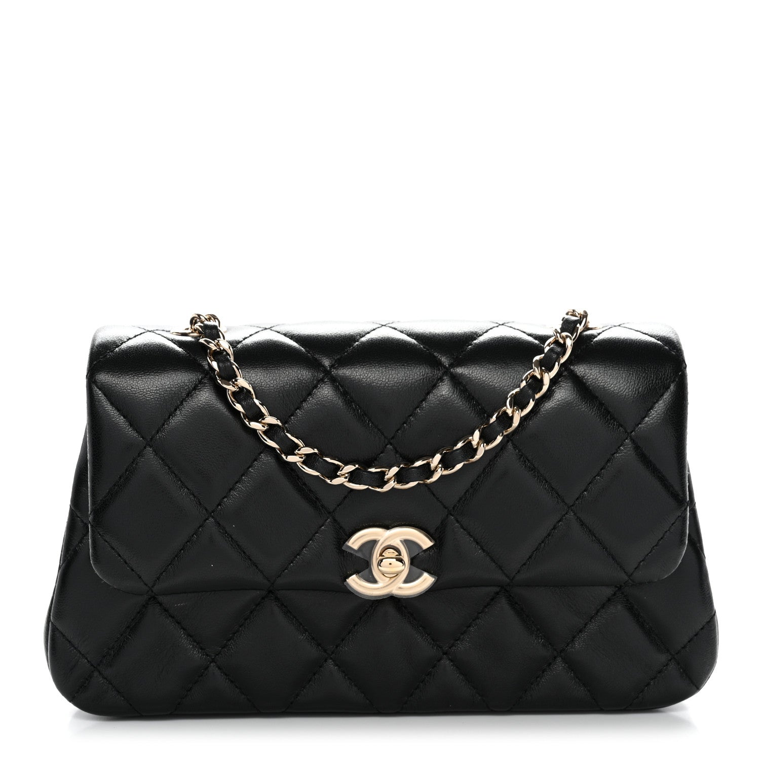 Chanel Lambskin Quilted Rectangular Phone Holder Clutch With Chain Black 1 of 11