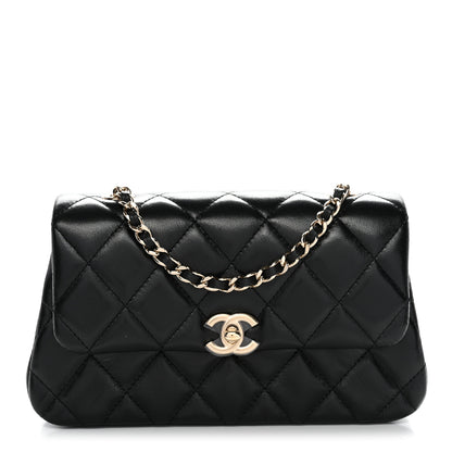 Chanel Lambskin Quilted Rectangular Phone Holder Clutch With Chain Black 1 of 11