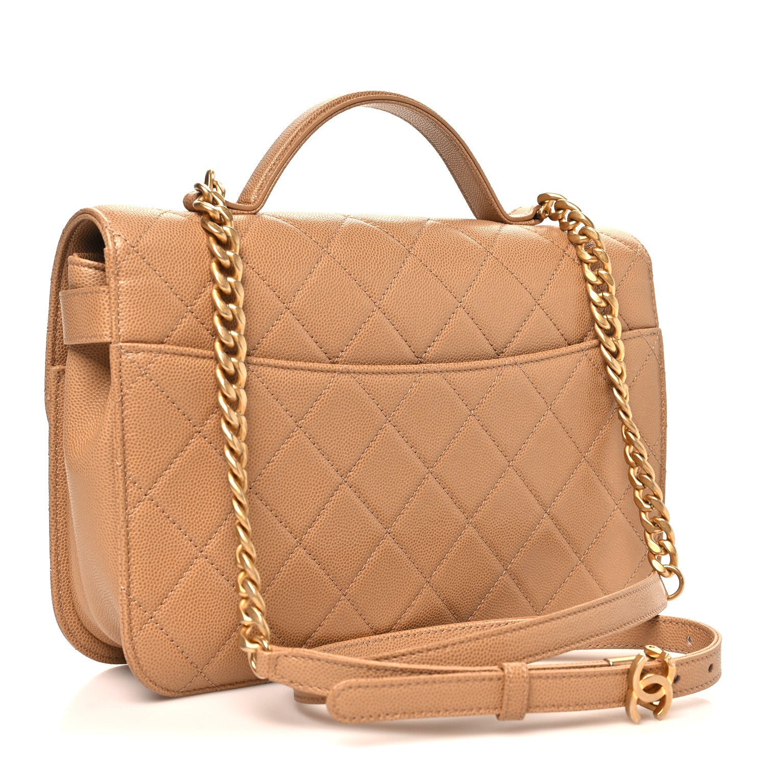 Chanel Caviar Quilted Small Top Handle Flap Beige 3 of 10
