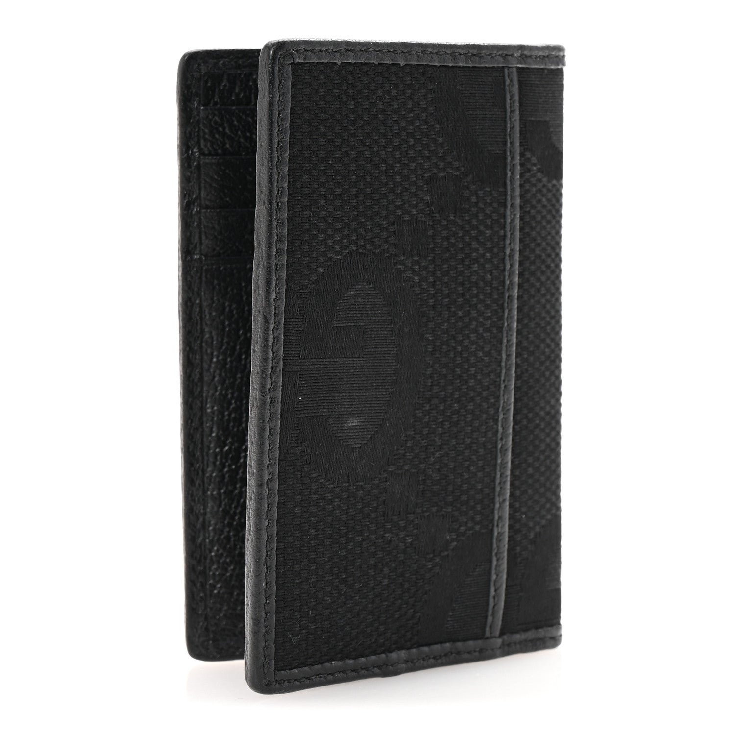 Gucci Canvas Monogram Jumbo GG Textured Dollar Calfskin Card Case Black 3 of 7