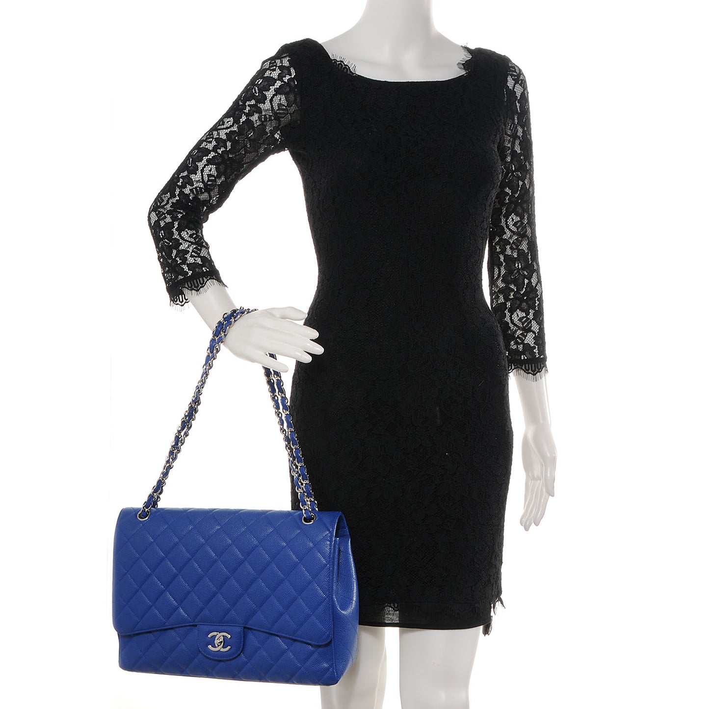 Caviar Maxi Single Flap Blue Fonce