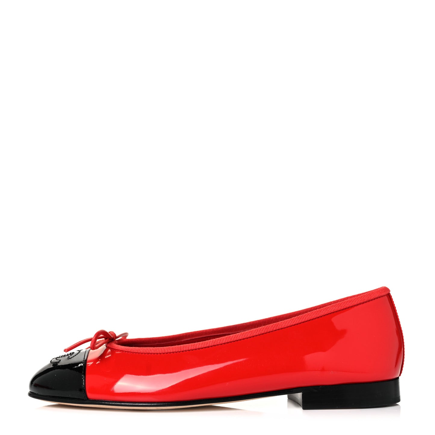 Patent Calfskin CC Cap Toe Ballerina Flats 36 Red