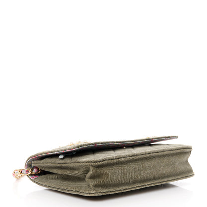 Chanel Canvas Quilted Coco Cuba Charms Wallet on Chain WOC Khaki 4 of 10