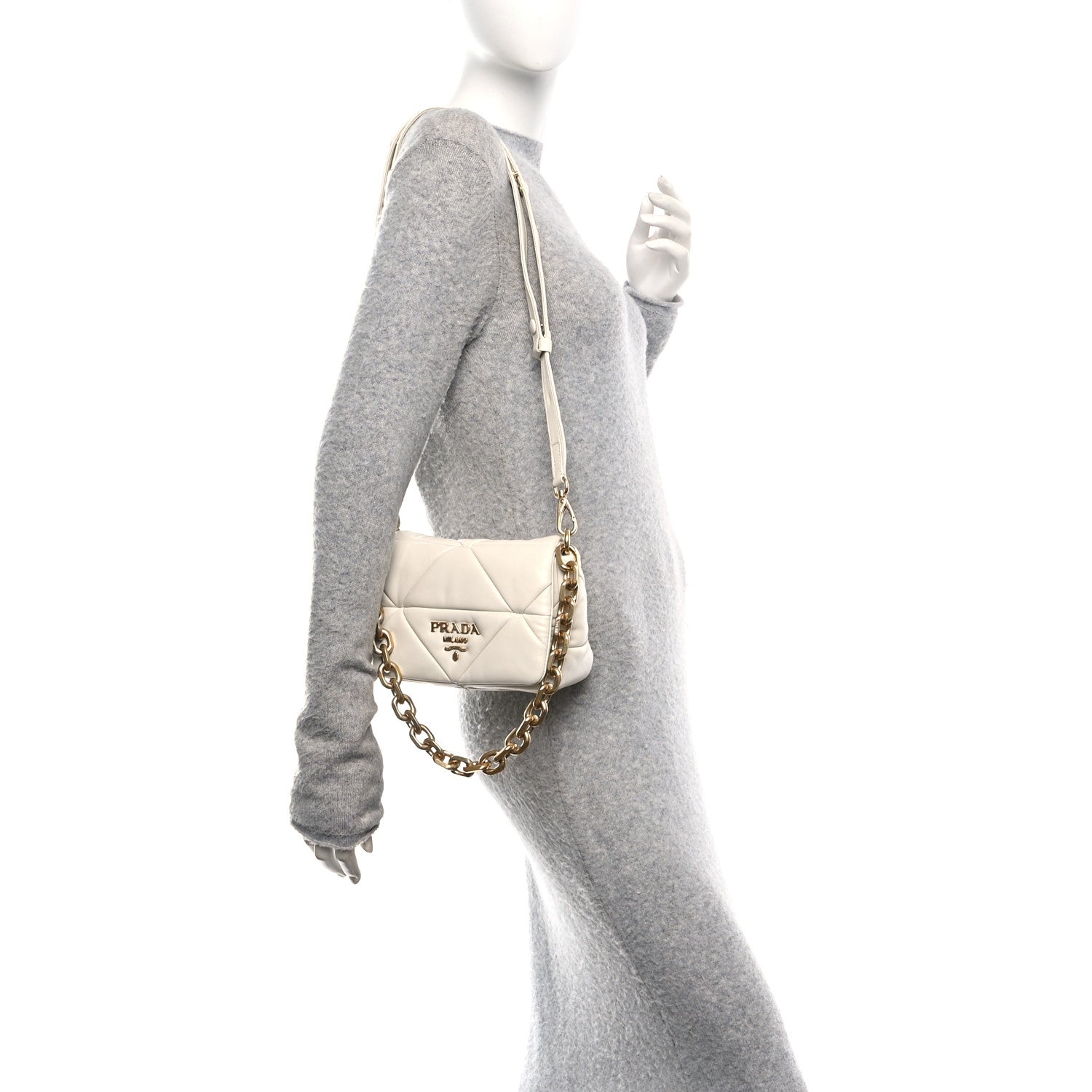 Prada Nappa Metal Quilted Small Patchwork System Flap Bag White 2 of 10