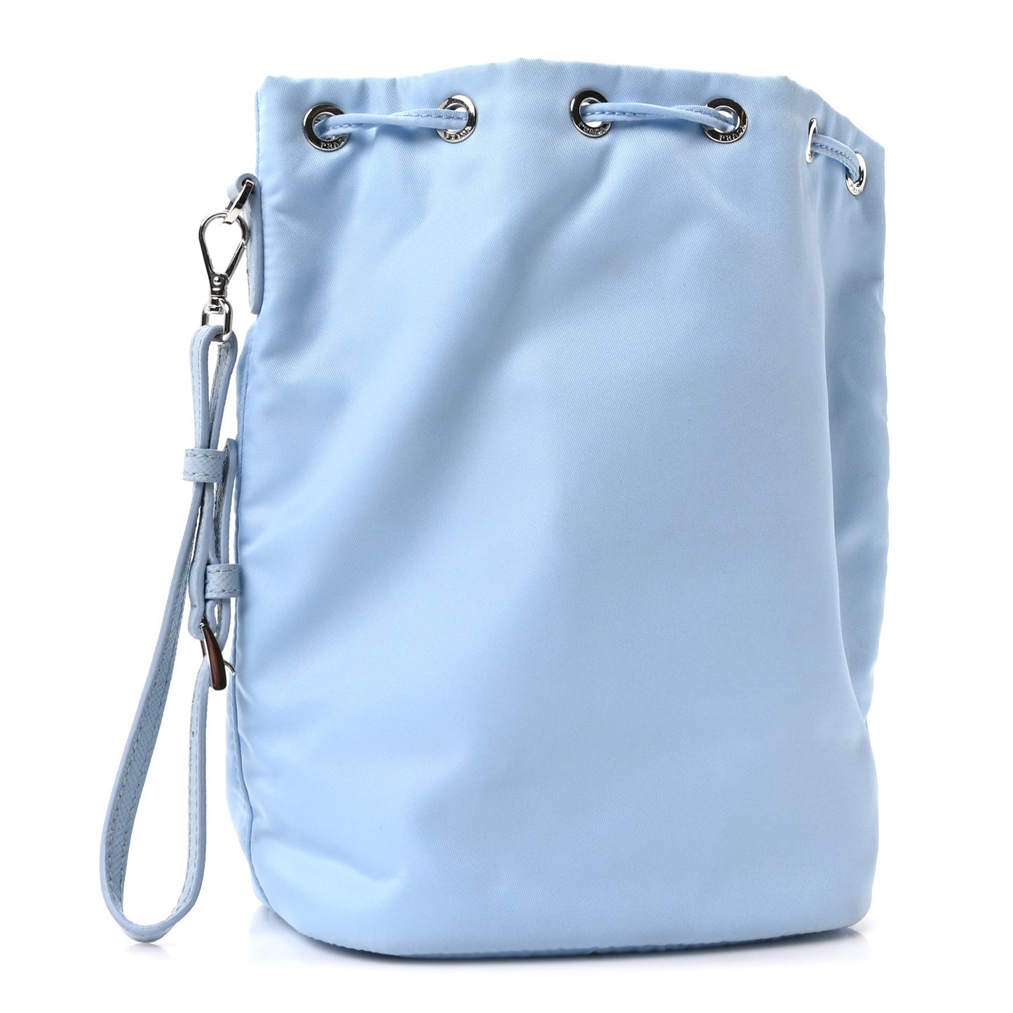 Re-Nylon Saffiano Vela Bucket Wristlet Celeste
