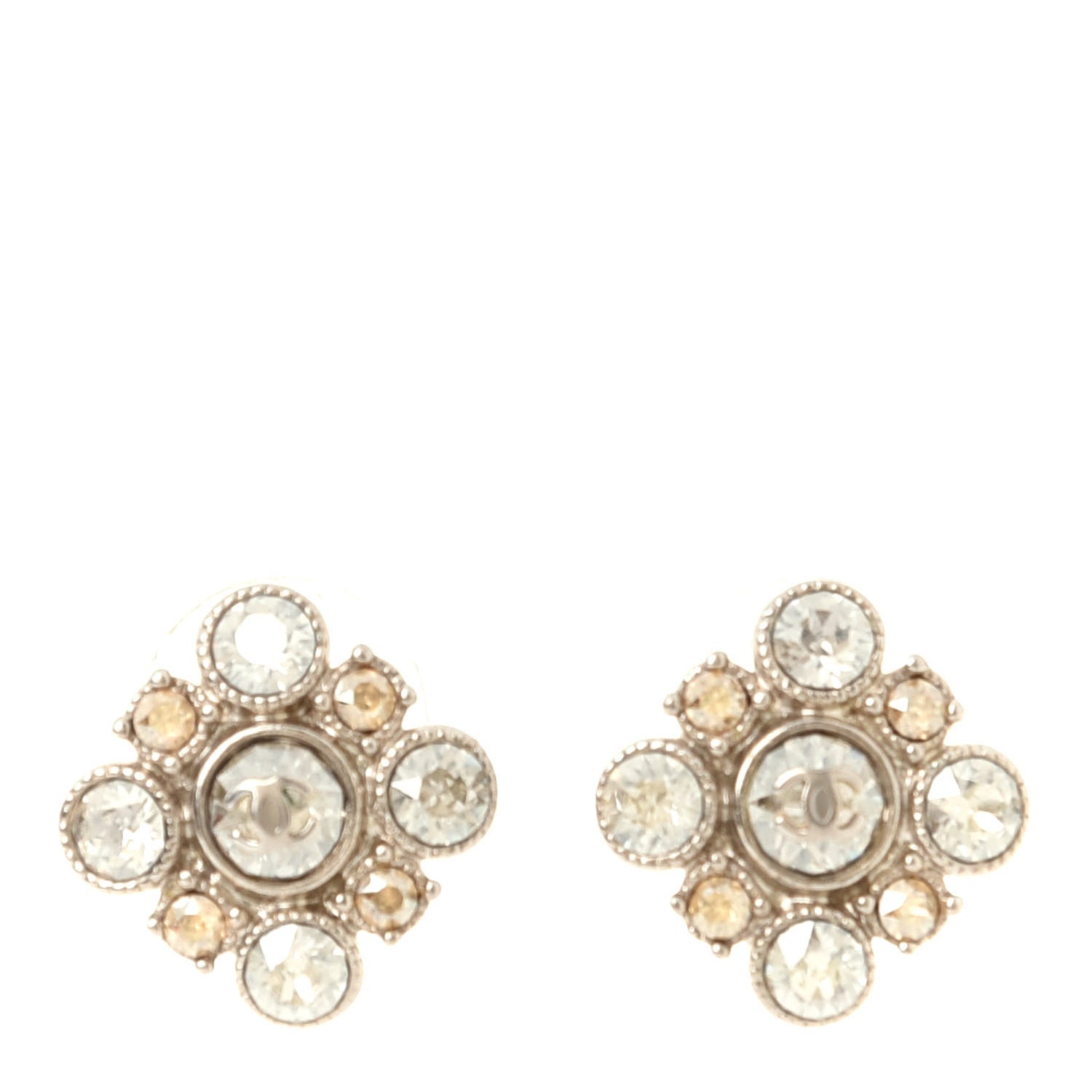 Chanel Crystal CC Flower Earrings Gold 1 of 3