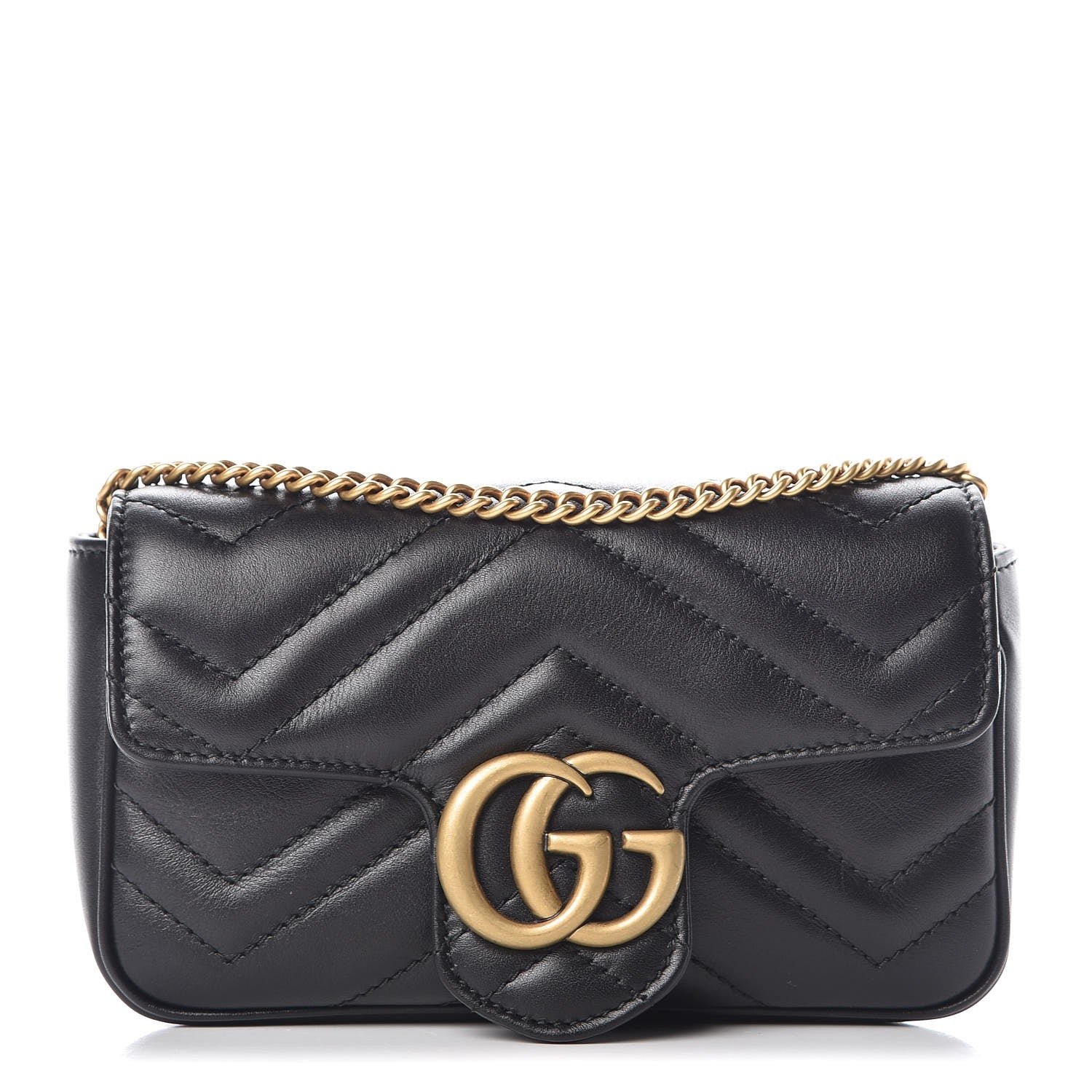 Gucci Calfskin Matelasse Super Mini GG Marmont Shoulder Bag Black 1 of 7
