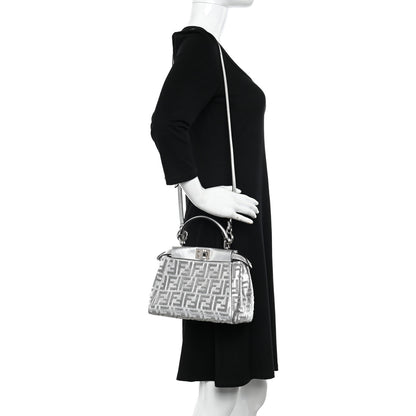 Fendi Vitello Catalan Mirror Sequin FF 1974 Embroidered Mini Peekaboo Iconic Satchel Argento 2 of 9