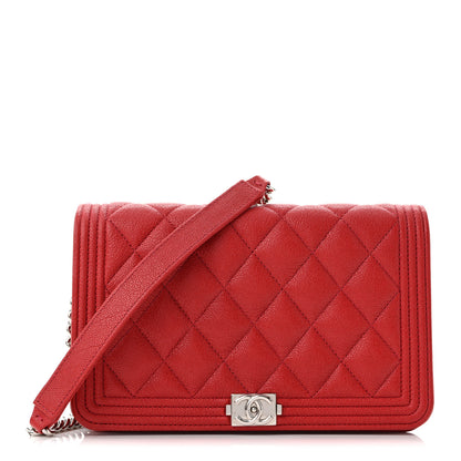 Chanel Caviar Quilted Boy Wallet On Chain WOC Red 1 of 12