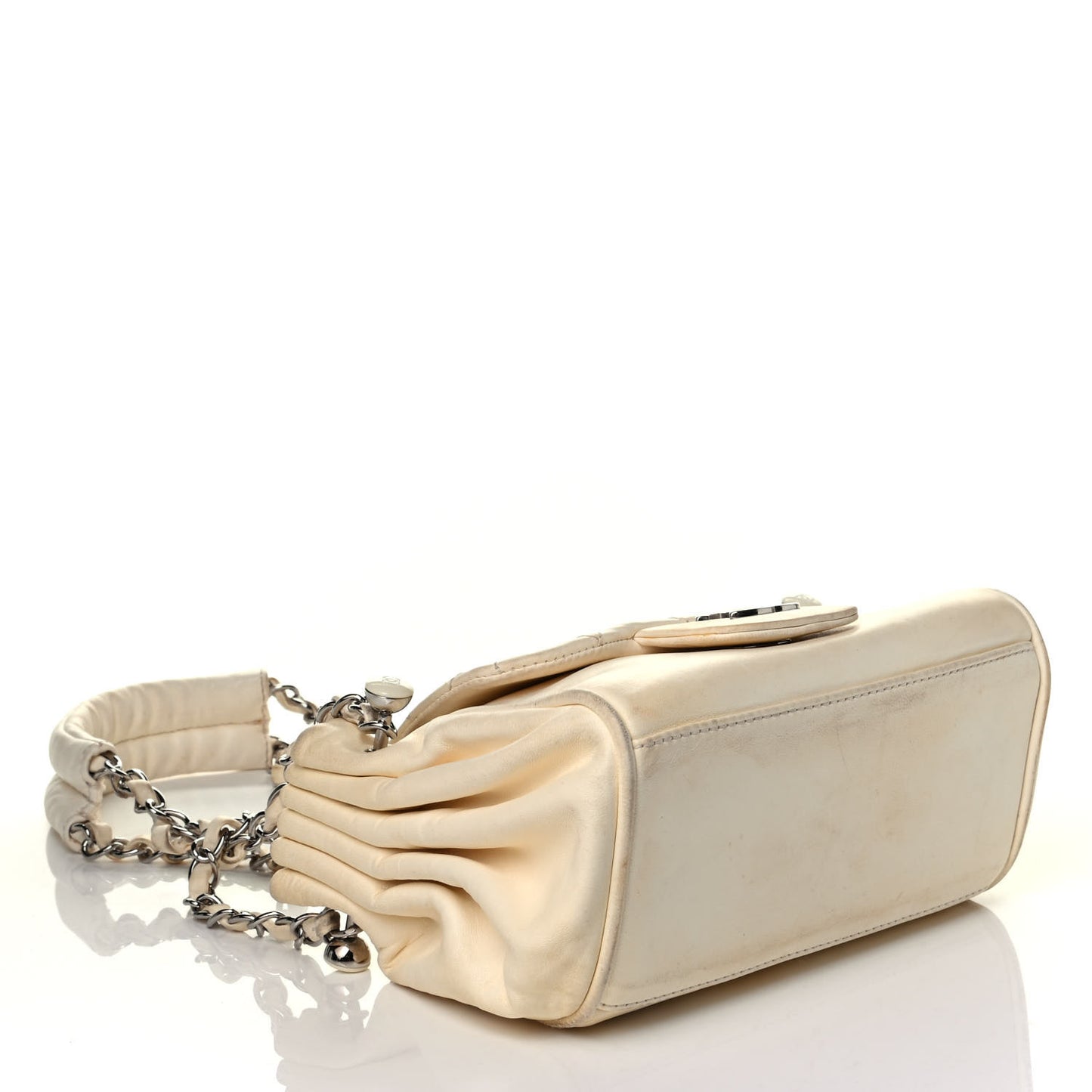 Lambskin Quilted Chain Accordion Flap White