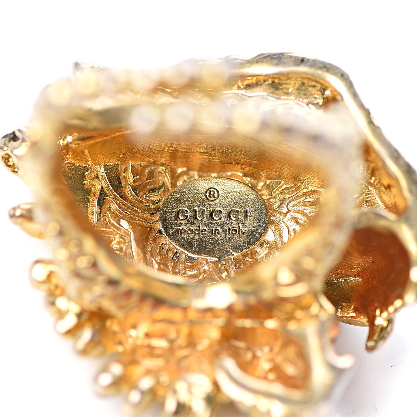 Metal Crystal Lion Head Ring M Aged Gold Multicolor