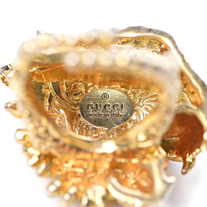 Gucci Metal Crystal Lion Head Ring M Aged Gold Multicolor 5 of 5