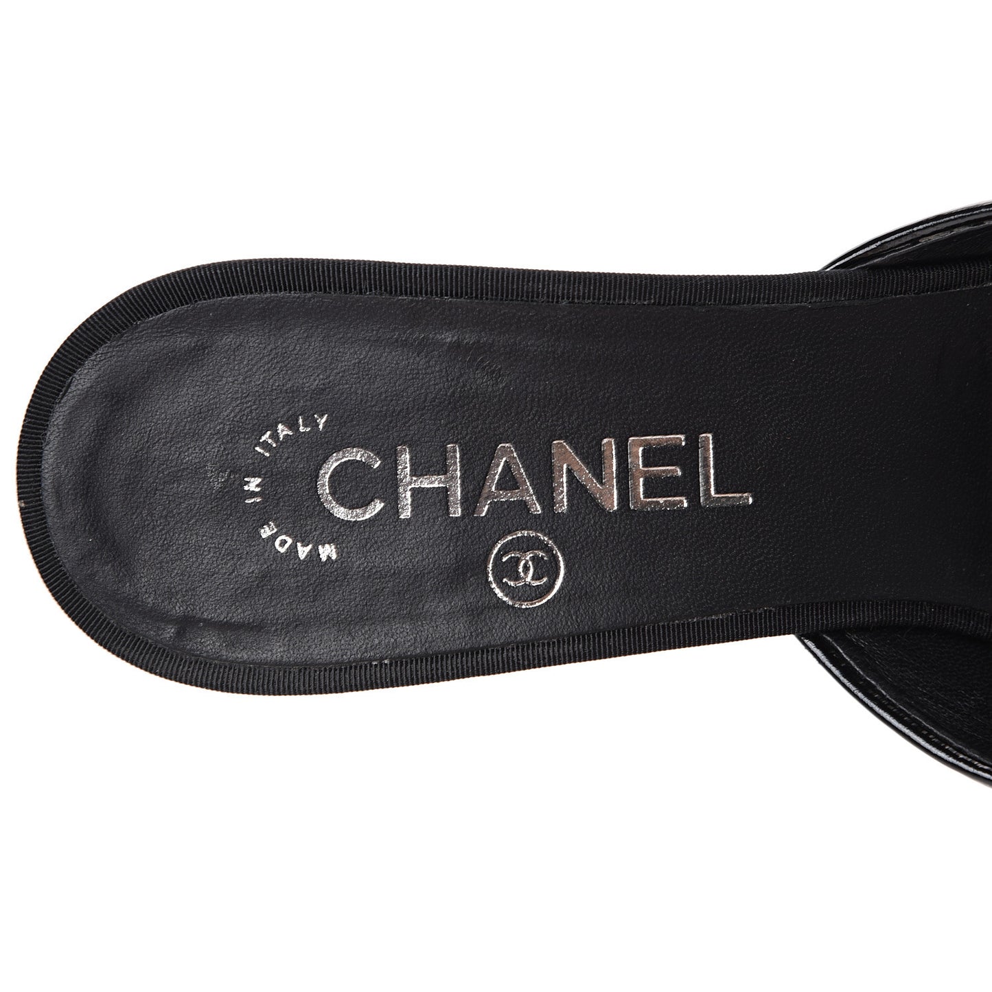 Patent Grosgrain Cap Toe Pearl Mule 39 Black