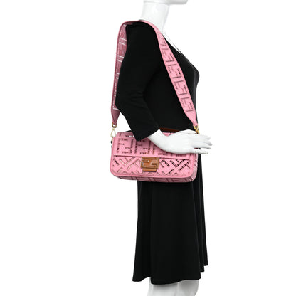 Fendi Canvas Cuoio Agata FF Ajour Embroidered Baguette Ciclamino Cuoio 2 of 13