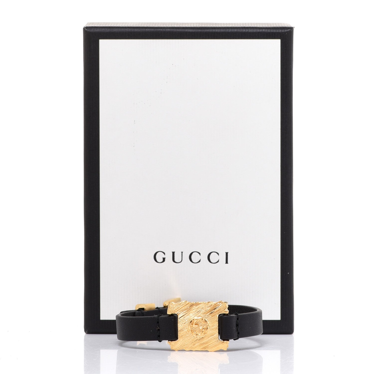 Gucci Calfskin Metal Interlocking G Bracelet Black 5 of 5