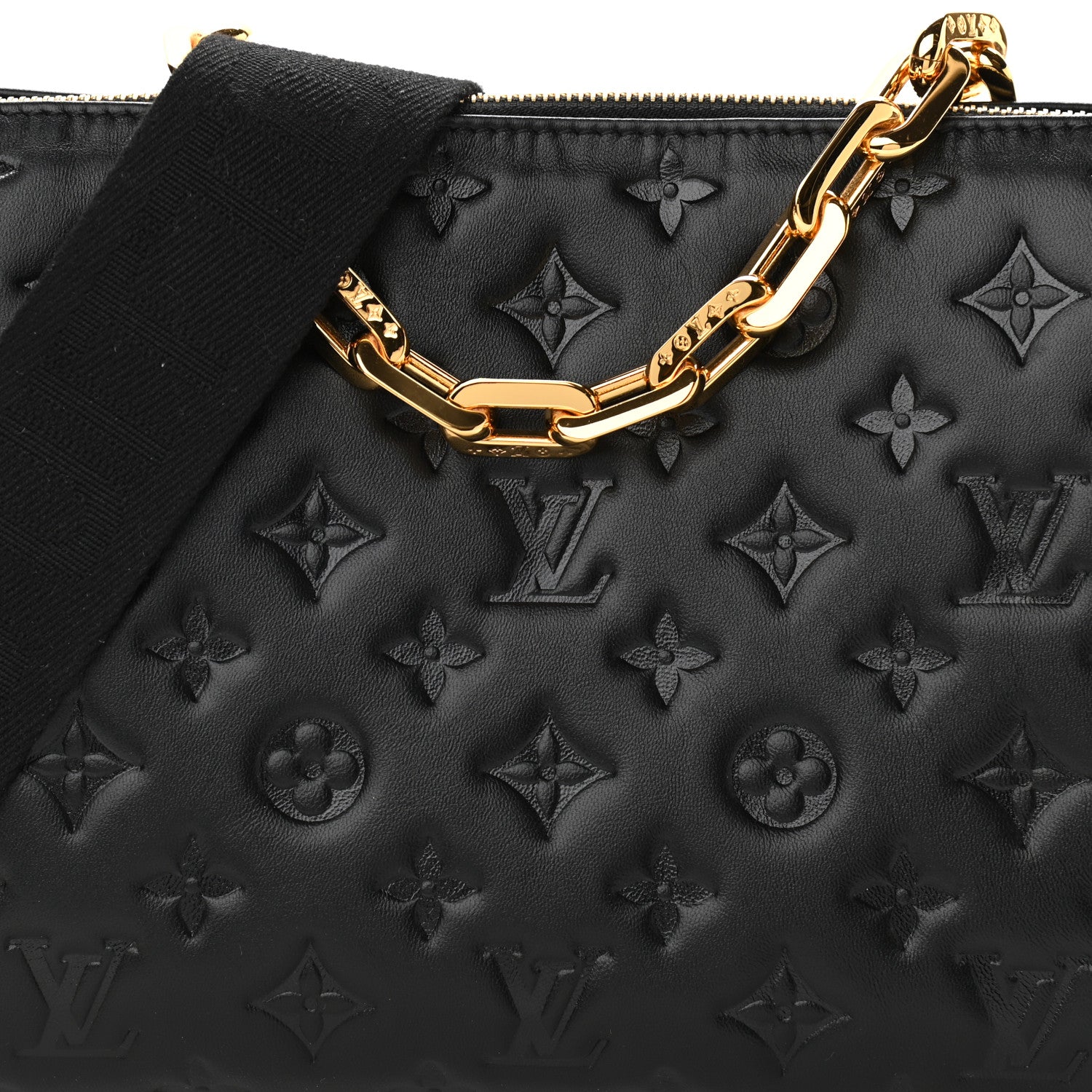 Louis Vuitton Lambskin Embossed Monogram Coussin PM Black 6 of 9