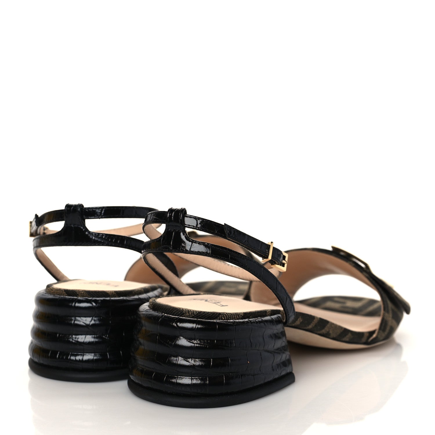 Fendi Jacquard FF Crocodile Embossed Promenade Ankle Strap Sandals 35.5 Tobacco 4 of 8