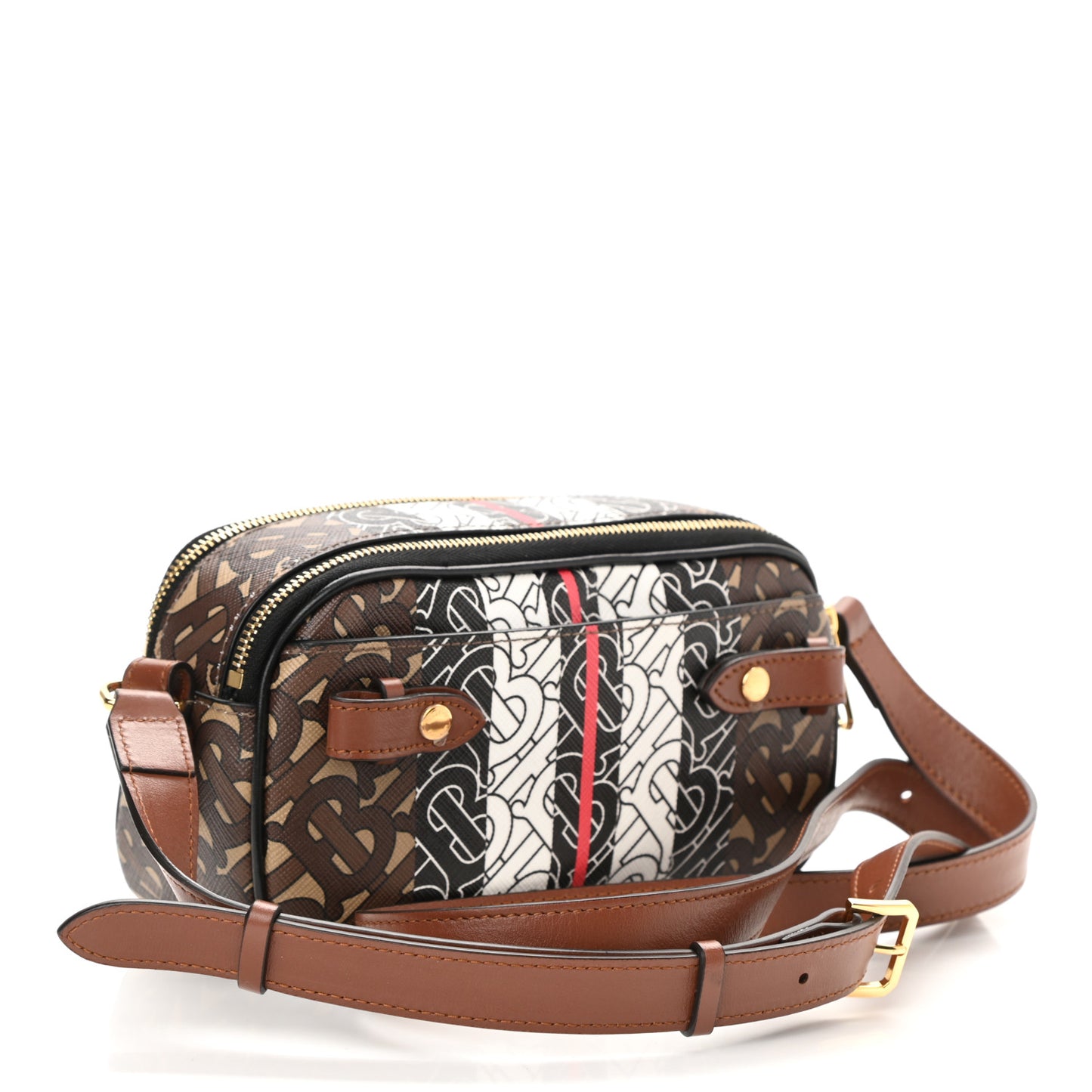 E-Canvas Monogram Stripe Micro Camera Bag Bridle Brown