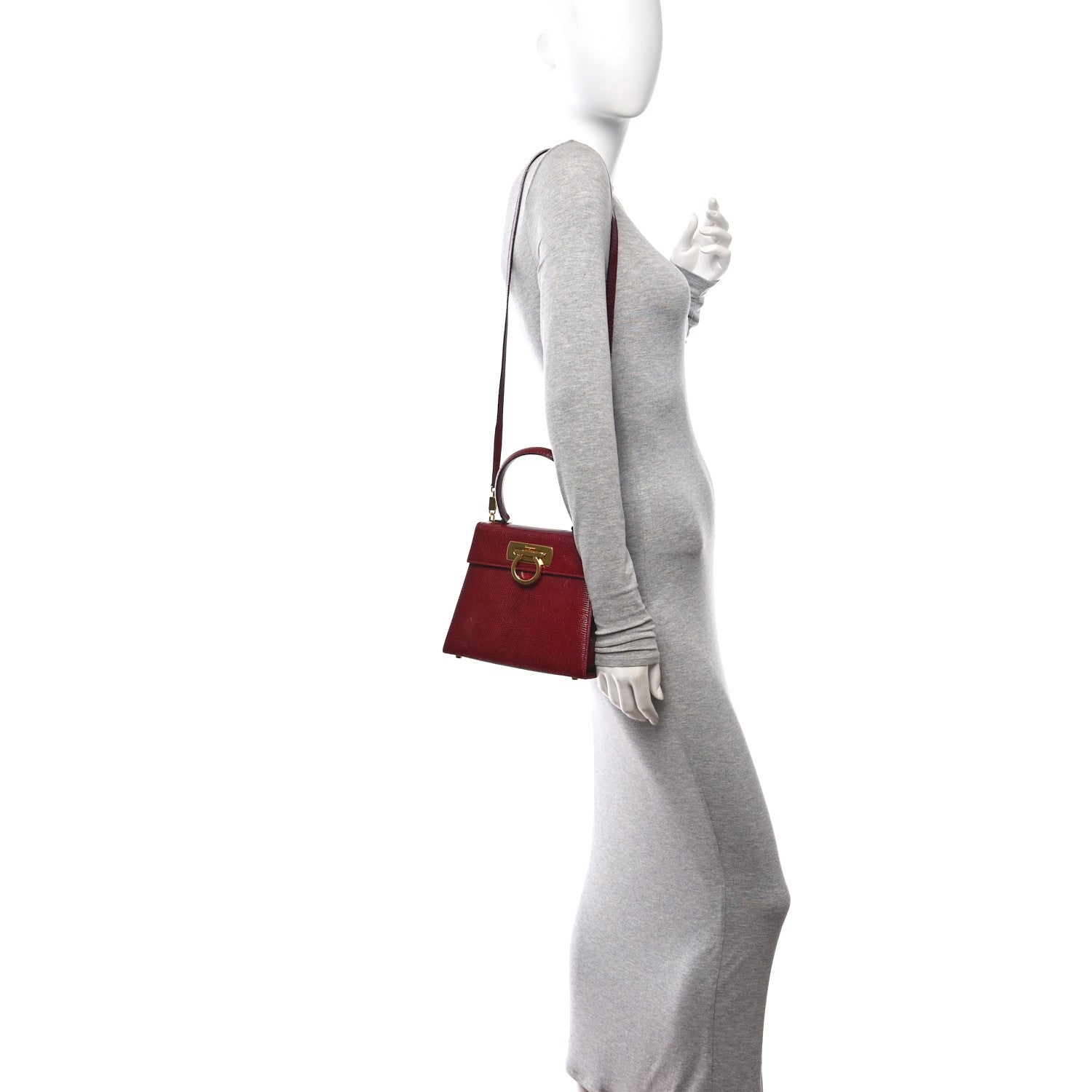 Salvatore Ferragamo Lizard Iconic Small Top Handle Bag Burgundy 2 of 10