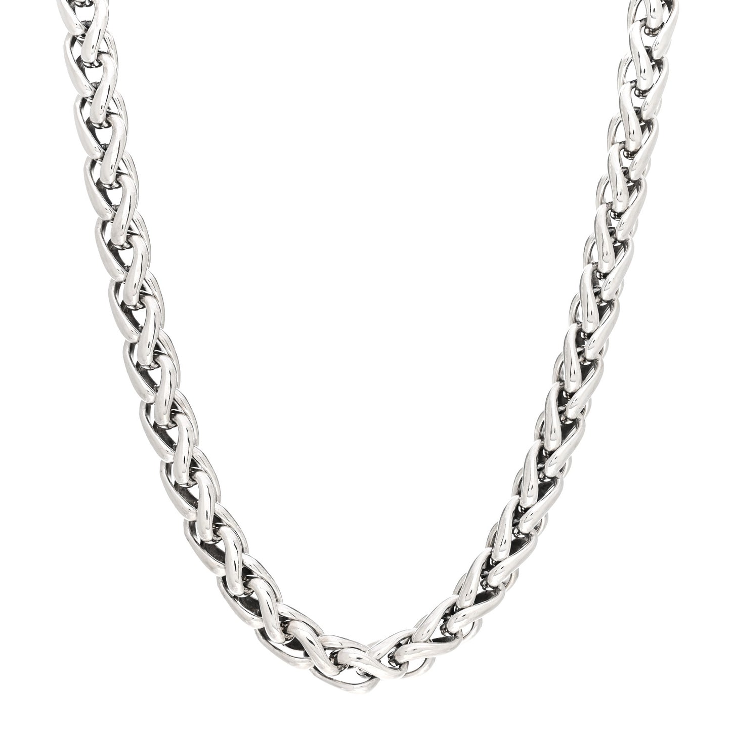 Sterling Silver 18K Yellow Gold Diamond 8mm Wheat Chain Necklace