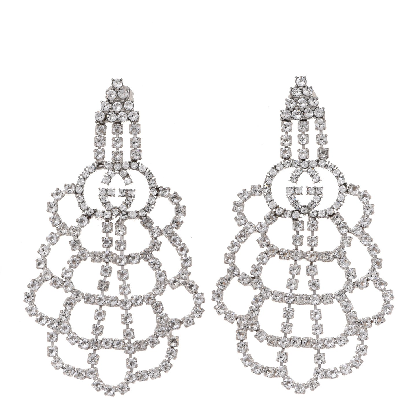 Metal Crystal Drop Earrings Silver
