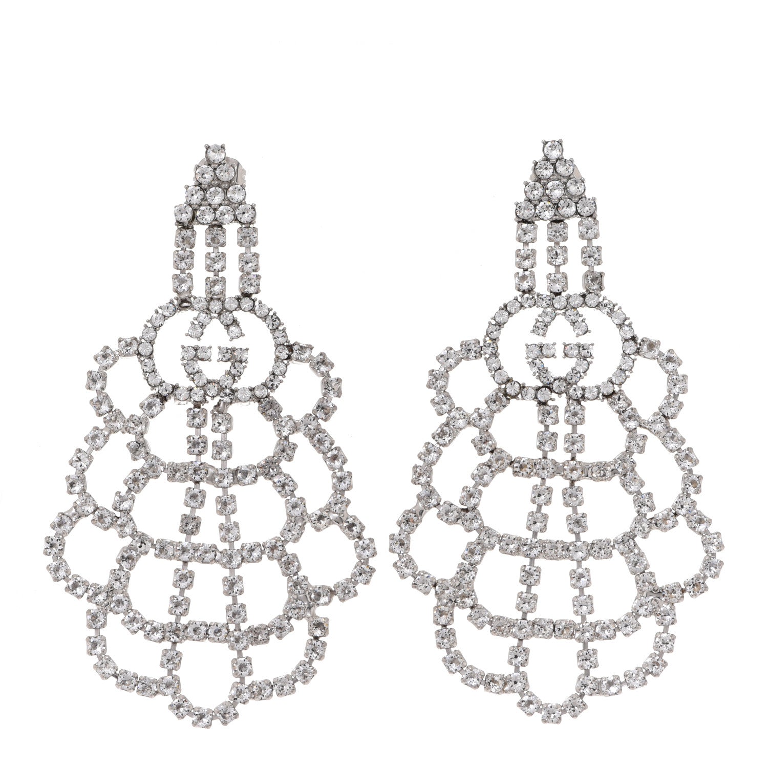 Gucci Metal Crystal Drop Earrings Silver 1 of 5