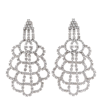 Gucci Metal Crystal Drop Earrings Silver 1 of 5