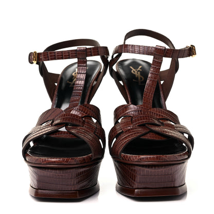 Saint Laurent Calfskin Embossed Crocodile Tribute 105 Platform Sandals 40 Brown 2 of 8