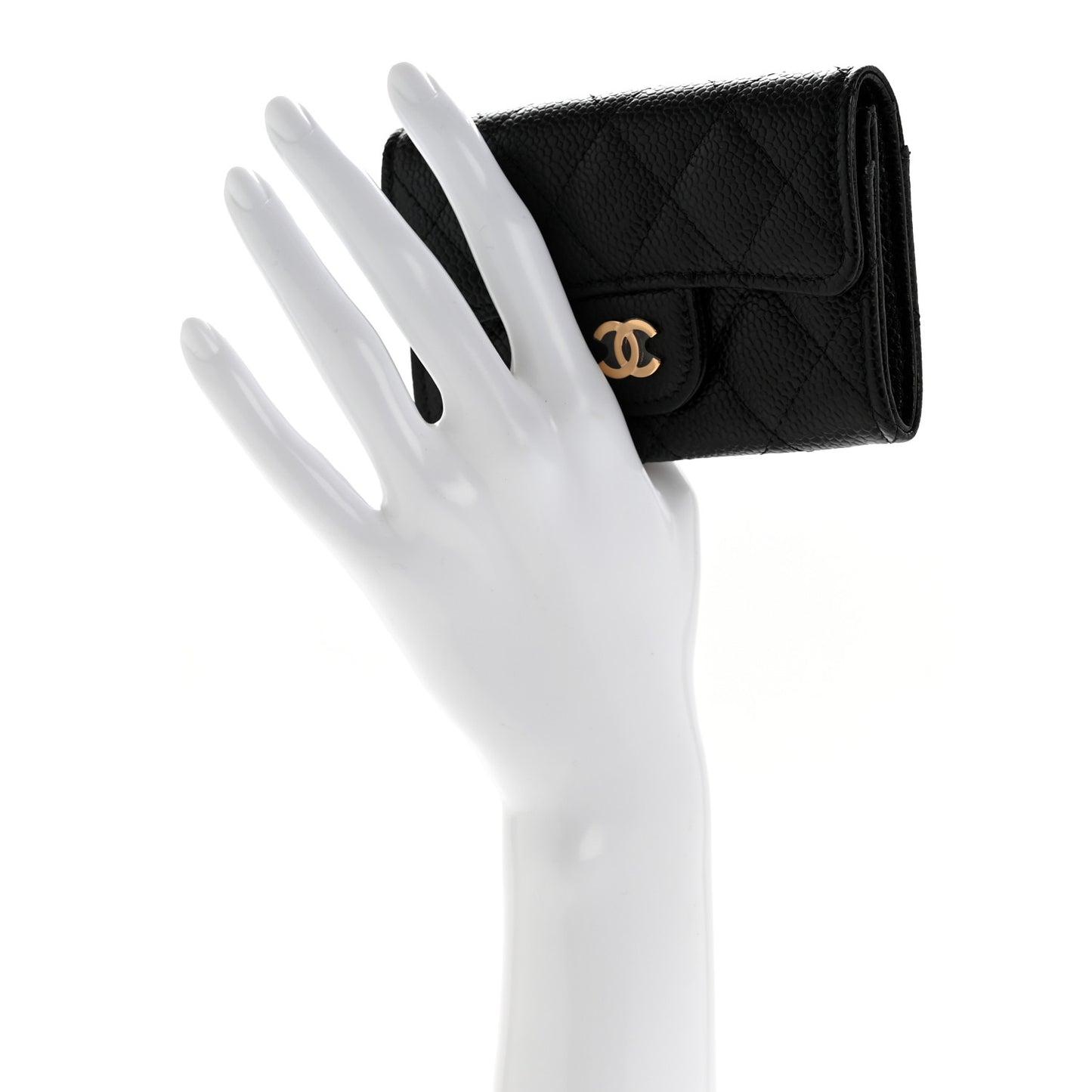 Caviar Quilted Flap Card Holder Wallet Black