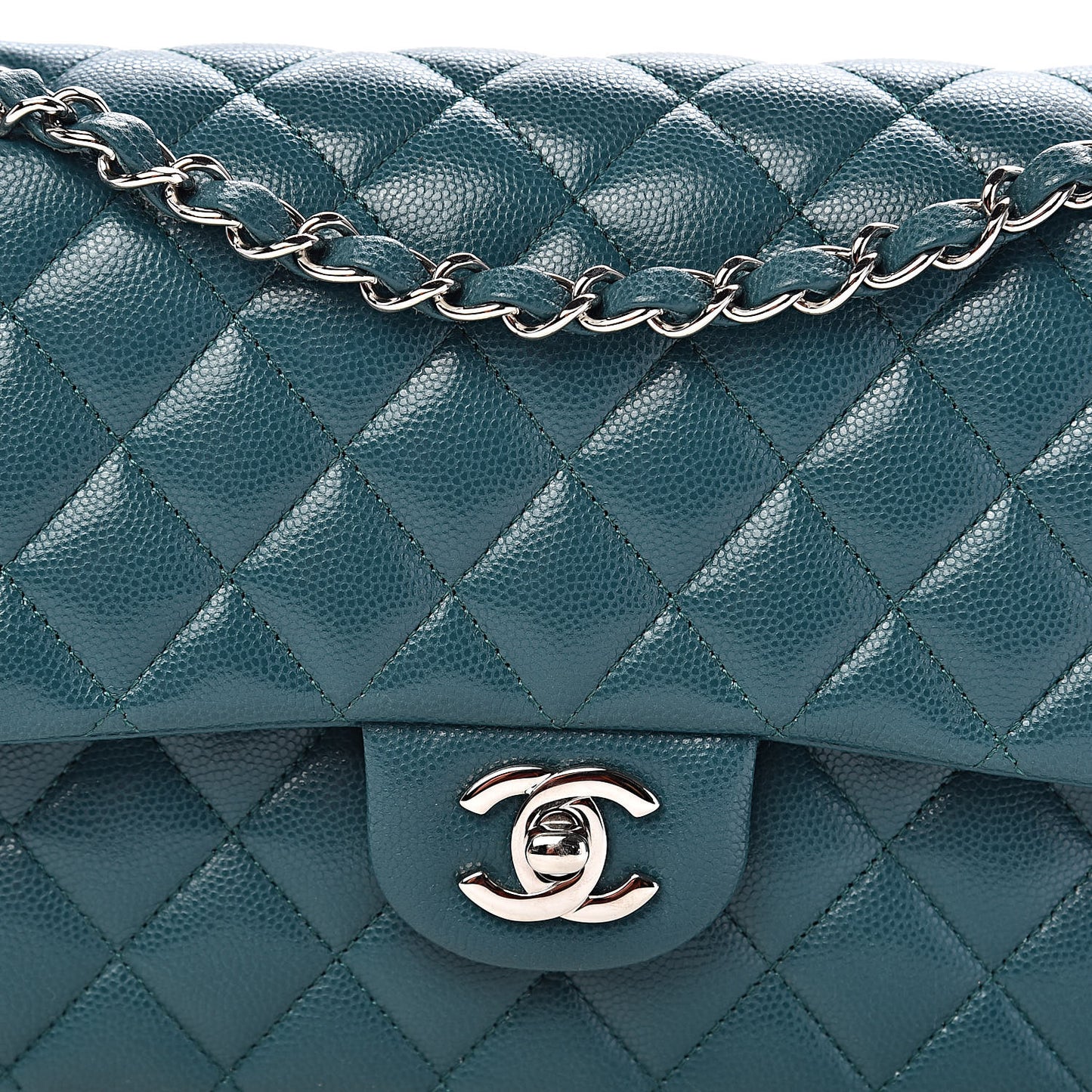 Caviar Quilted Medium Double Flap Dark Green
