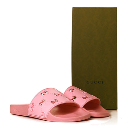 Gucci Rubber GG Monogram Perforated Womens Slide Sandals 41 Rose Box 8 of 8
