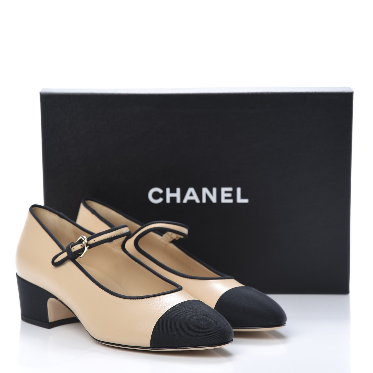 Chanel Lambskin Grosgrain Cap Toe Pumps 38.5 Beige Black 10 of 10