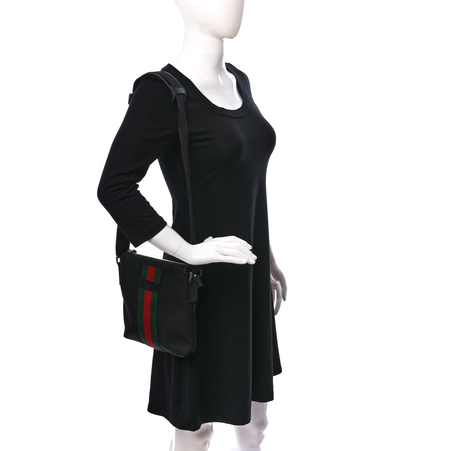 Techno Canvas Selleria Calfskin Web Small Flat Messenger Bag Black