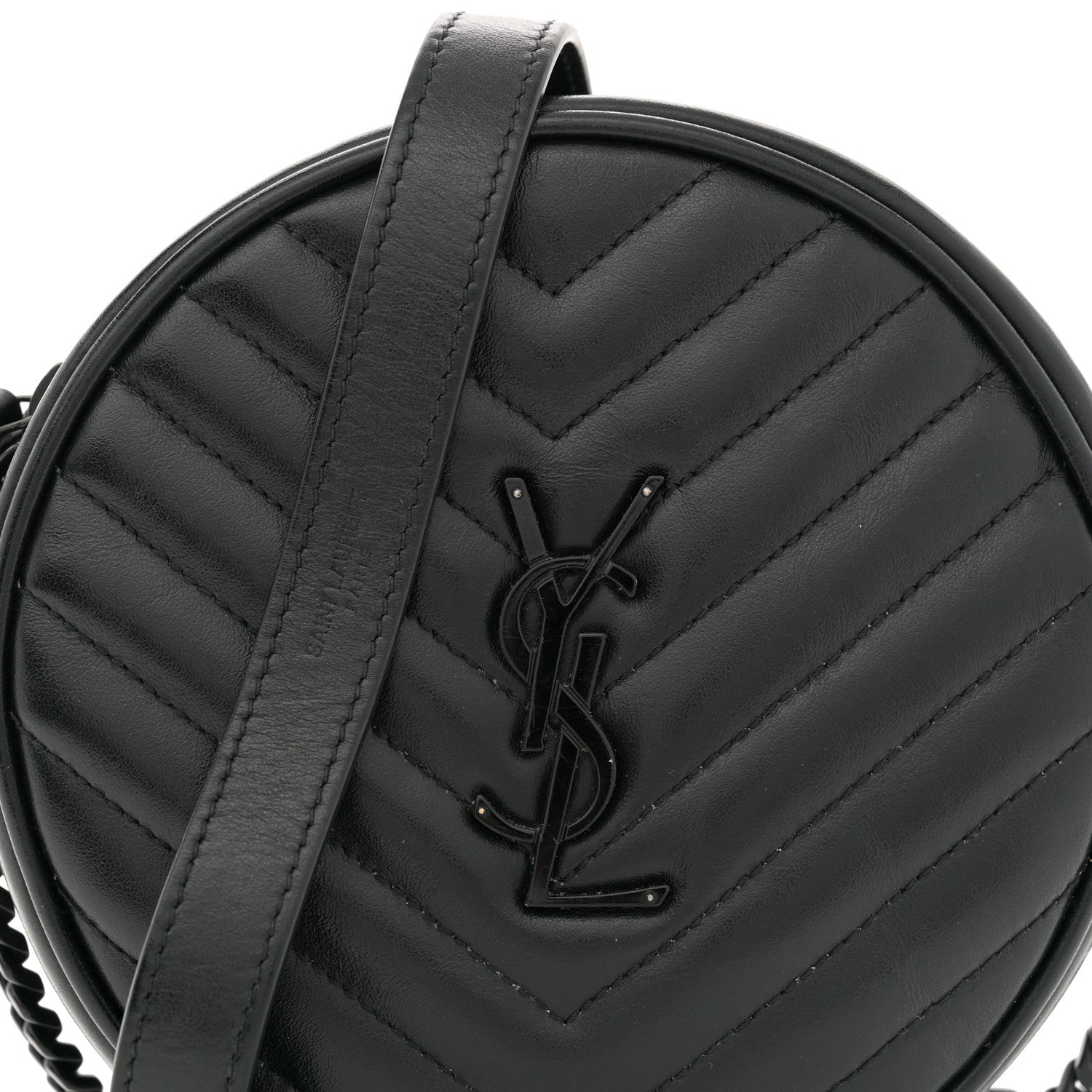 Saint Laurent Calfskin Matelasse Chevron Round Vinyle Camera Bag Black 8 of 12